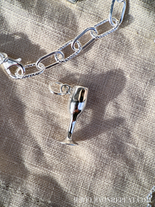 Wine Glass Charm Pendant in Solid Sterling Silver