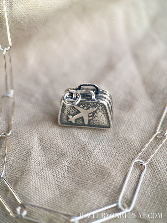 Suitcase Charm Pendant in Solid Sterling Silver