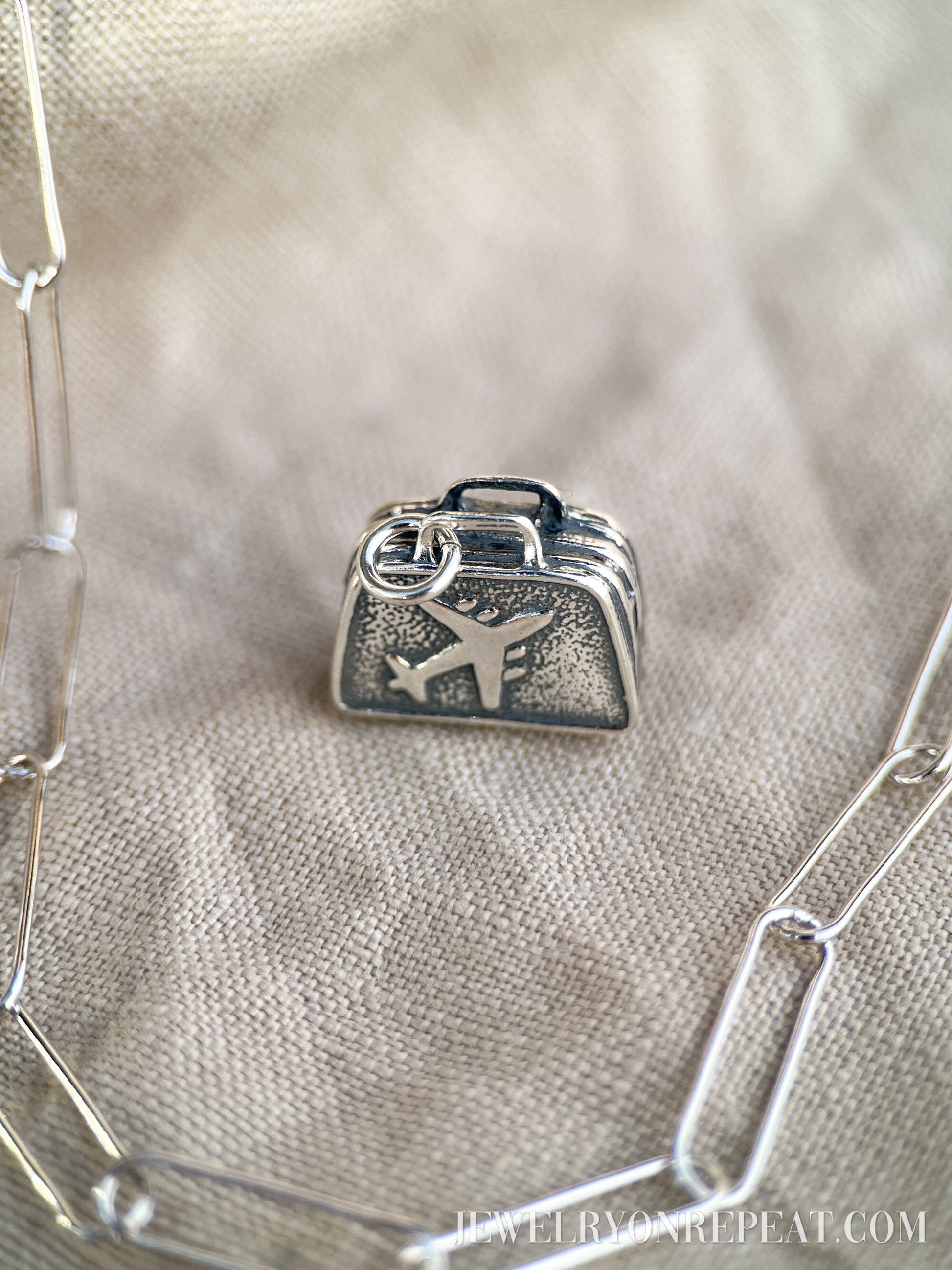 Sterling Silver Suitcase Charm Pendant, Travel Themed Minimalist Jewelry, Gift for Her