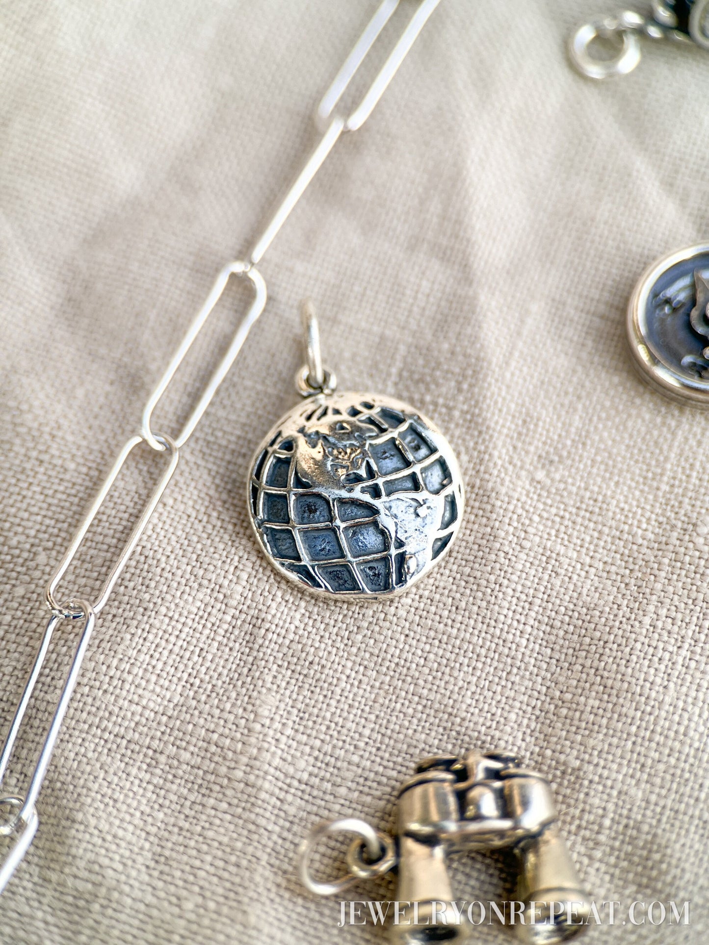 Globe Charm Pendant in Solid Sterling Silver