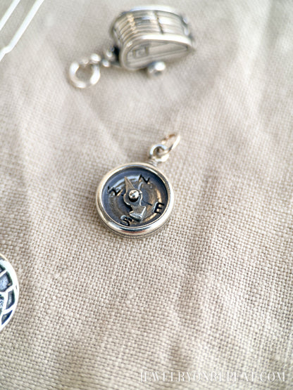 Sterling Silver Compass Charm Pendant, Travel Adventure Themed Minimalist Jewelry, Gift for Her