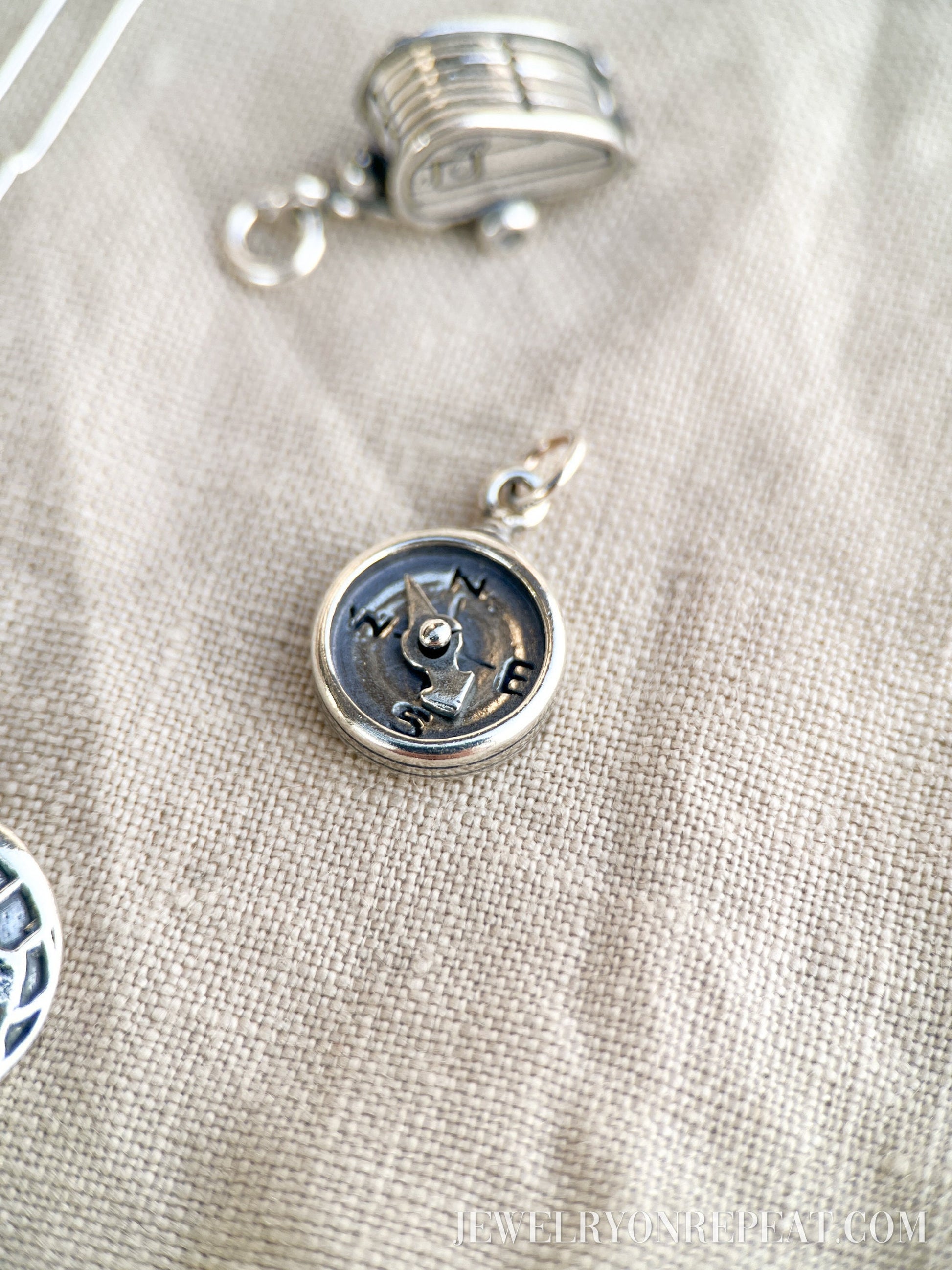 Sterling Silver Compass Charm Pendant, Travel Adventure Themed Minimalist Jewelry, Gift for Her