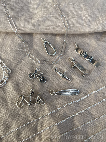 Sterling Silver Mountain Bike Charm Pendant, Cycling Themed Minimalist Jewelry, Gift for Her