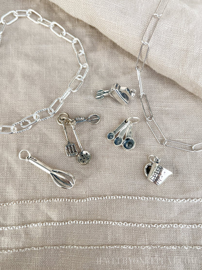 Sterling Silver Whisk Charm Pendant, Cooking & Baking Themed Minimalist Jewelry, Gift for Her