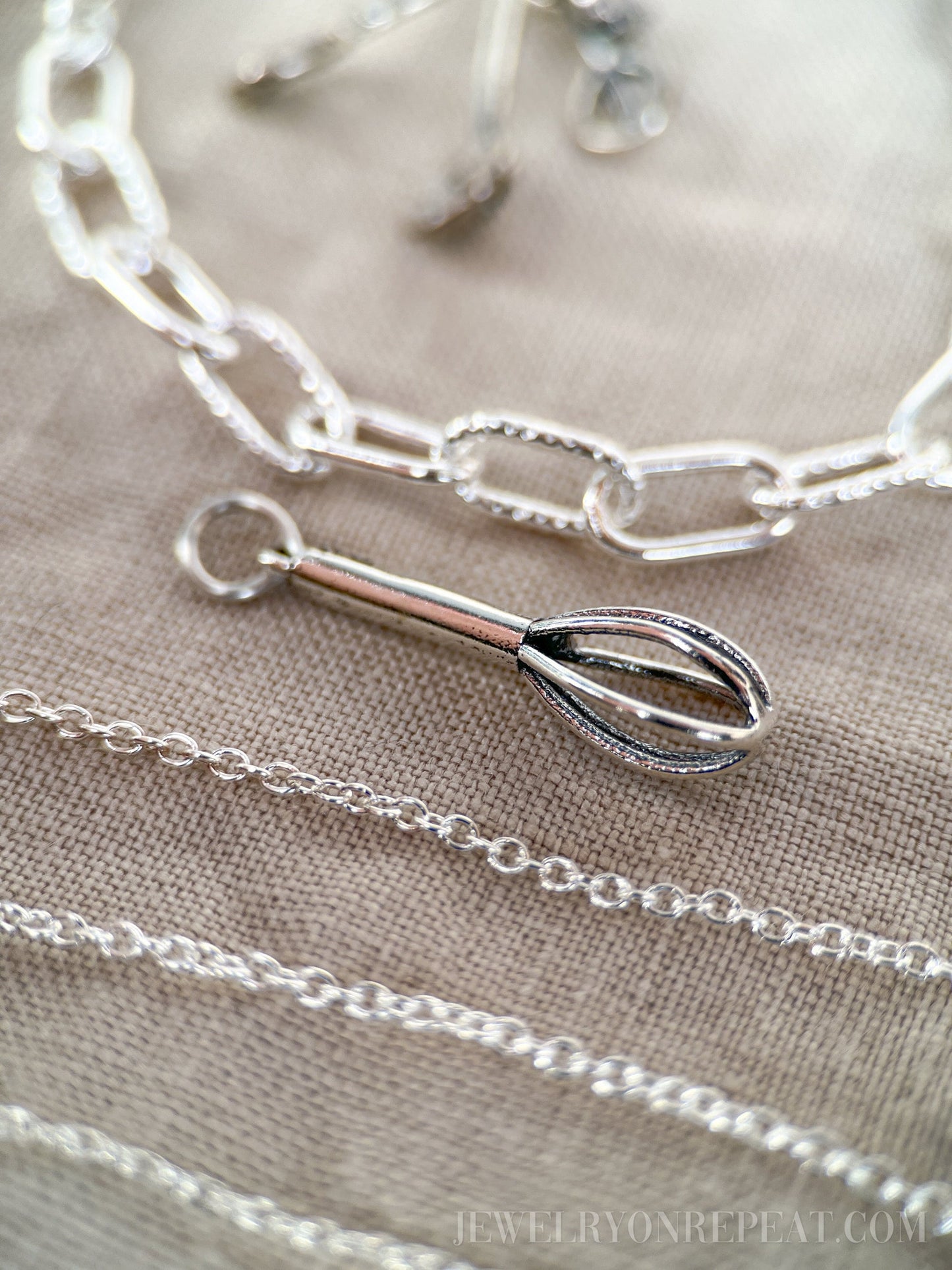 Sterling Silver Whisk Charm Pendant, Cooking & Baking Themed Minimalist Jewelry, Gift for Her