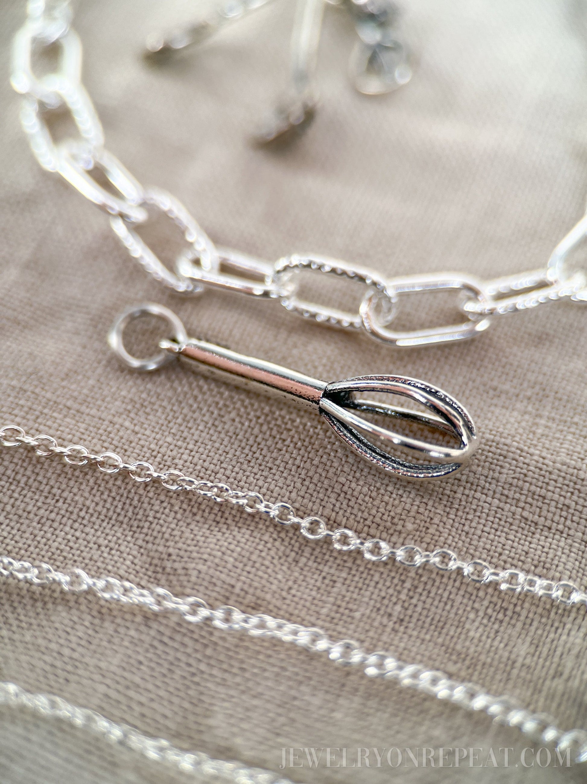 Sterling Silver Whisk Charm Pendant, Cooking & Baking Themed Minimalist Jewelry, Gift for Her