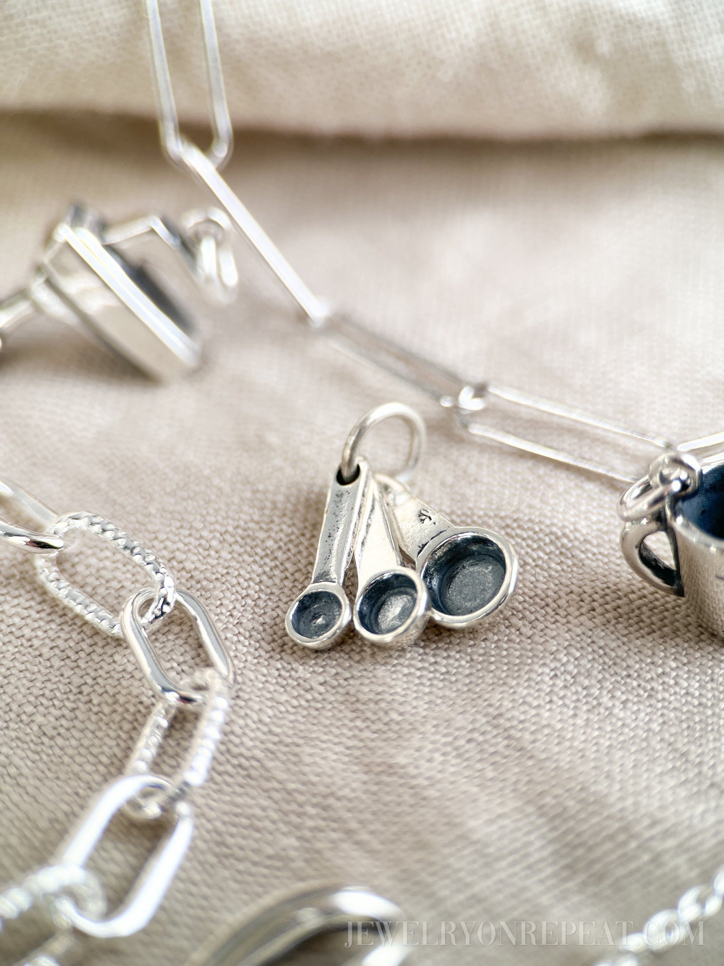 Sterling Silver Measuring Spoons Charm Pendant, Cooking & Baking Themed Minimalist Jewelry, Gift for Her