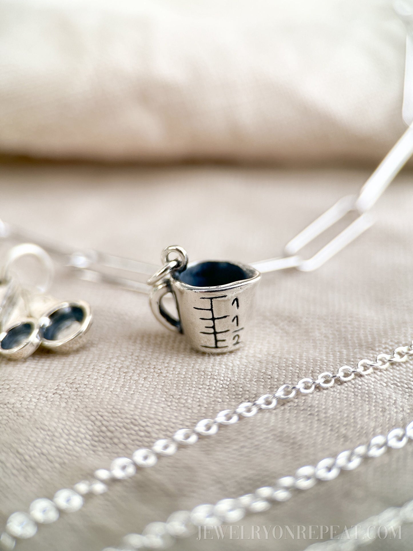 Sterling Silver Measuring Cup Charm Pendant, Cooking & Baking Themed Minimalist Jewelry, Gift for Her