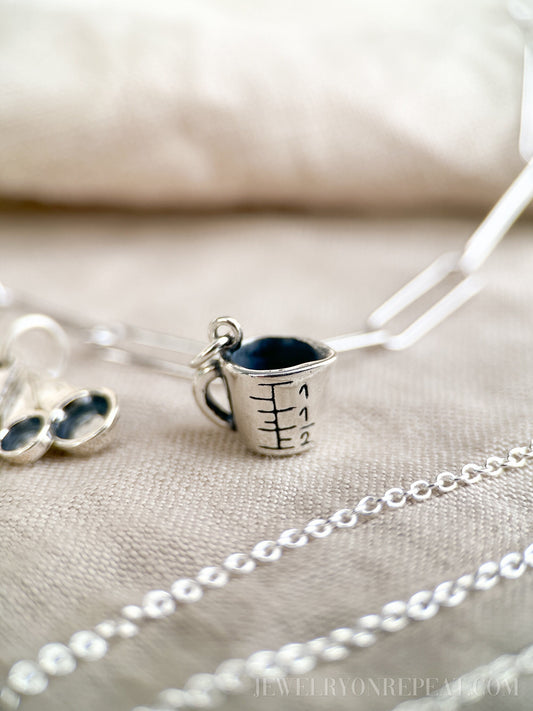 Measuring Cup Charm Pendant in Solid Sterling Silver