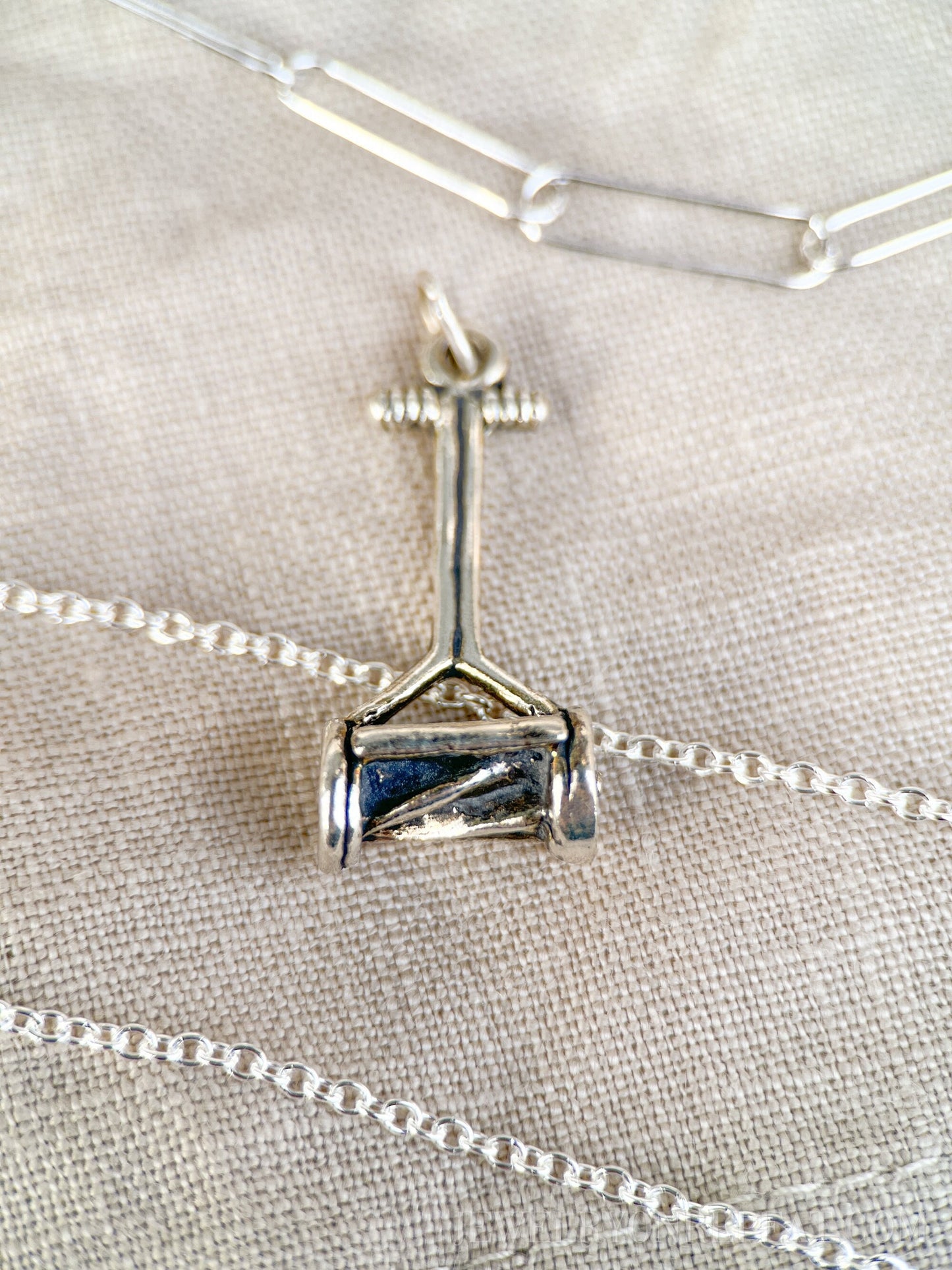 Sterling Silver Push Mower Charm Pendant, Gardening Themed Minimalist Jewelry, Gift for Her