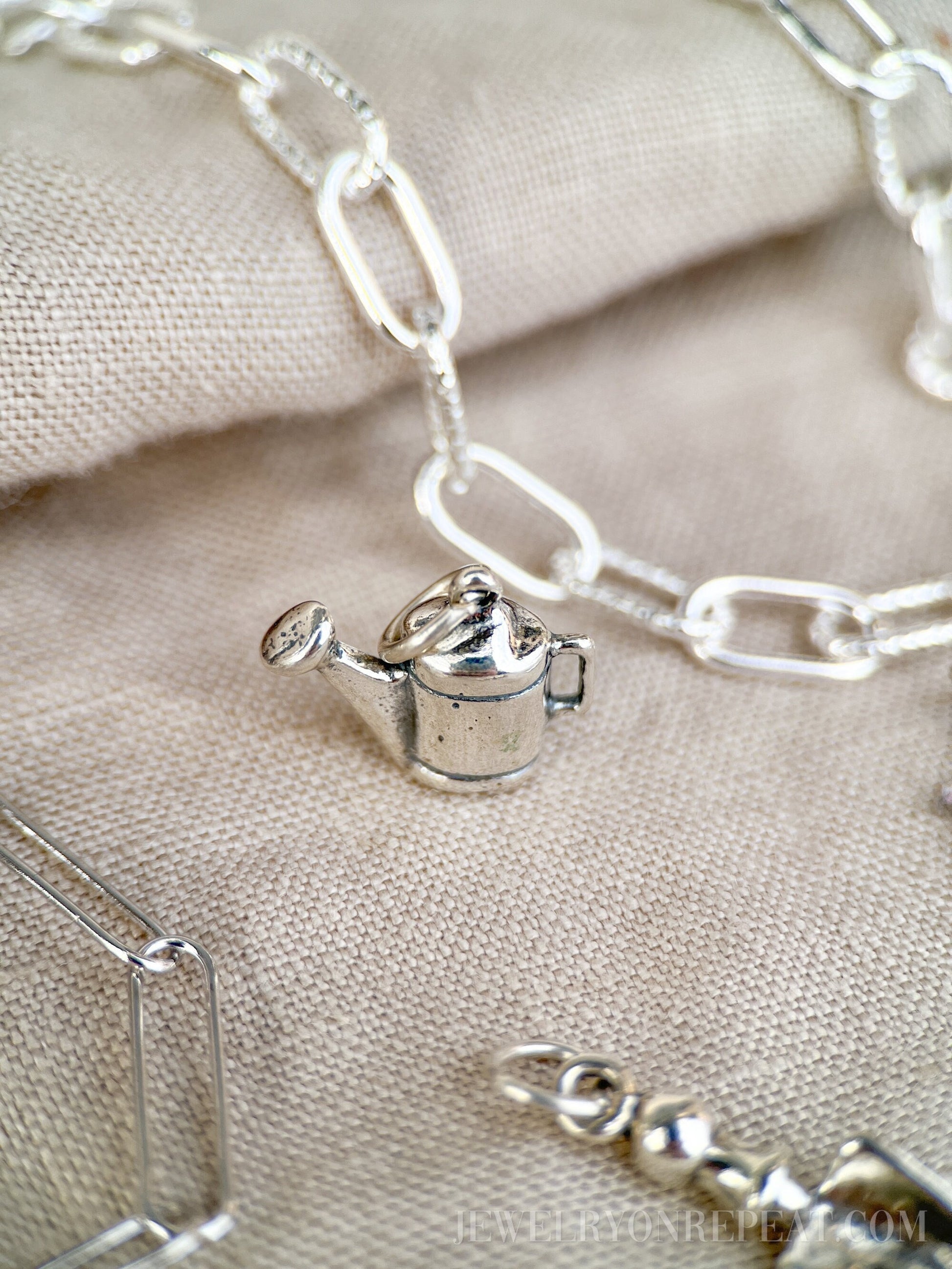 Sterling Silver Watering Can Charm Pendant, Gardening Themed Minimalist Jewelry, Gift for Her