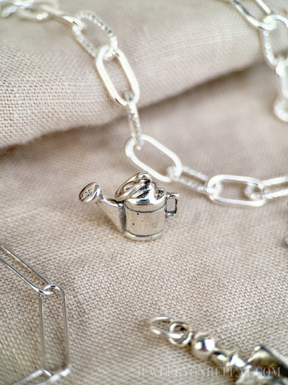 Sterling Silver Watering Can Charm Pendant, Gardening Themed Minimalist Jewelry, Gift for Her