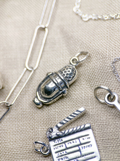 Sterling Silver Microphone Charm Pendant, Music Themed Minimalist Jewelry, Gift for Her