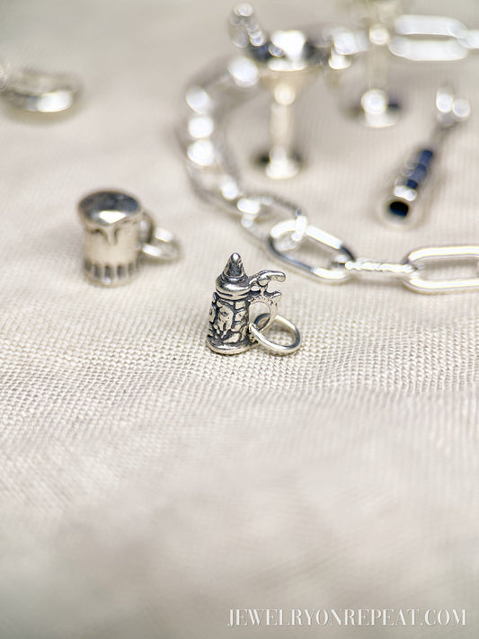 Beer Stein Charm Pendant in Solid Sterling Silver