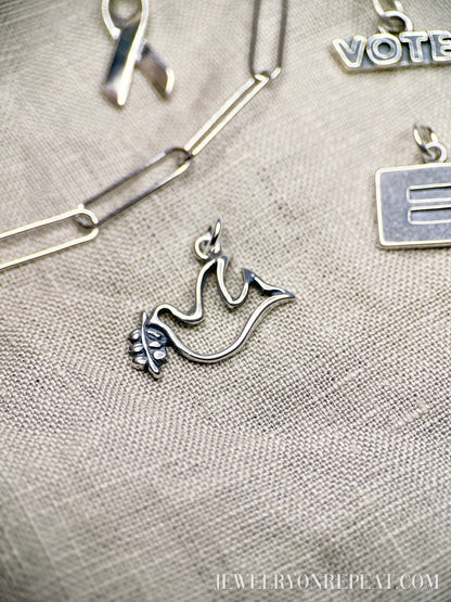 Sterling Silver Dove Charm Pendant, Symbolic Themed Minimalist Jewelry, Gift for Her