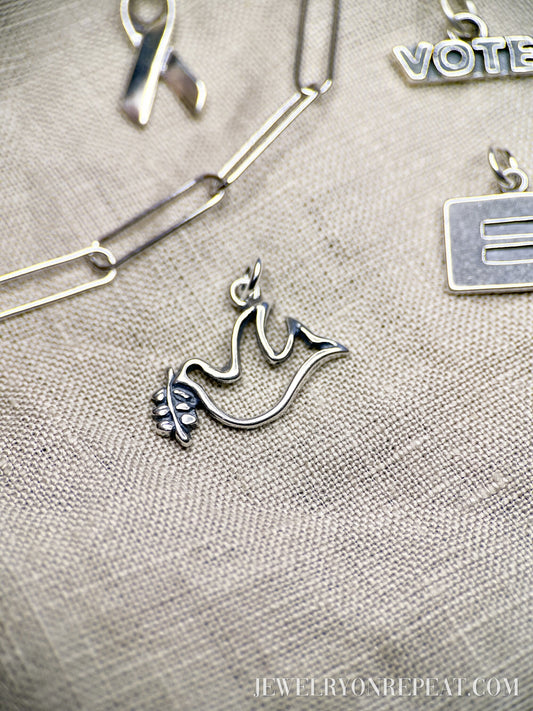 Sterling Silver Dove Charm Pendant, Symbolic Themed Minimalist Jewelry, Gift for Her