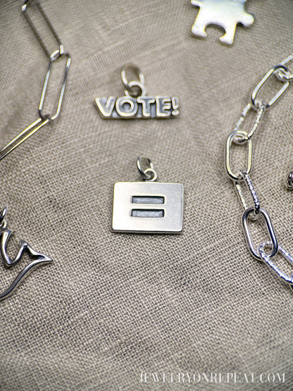 Sterling Silver Equality Charm Pendant, Activism Themed Minimalist Jewelry, Gift for Her