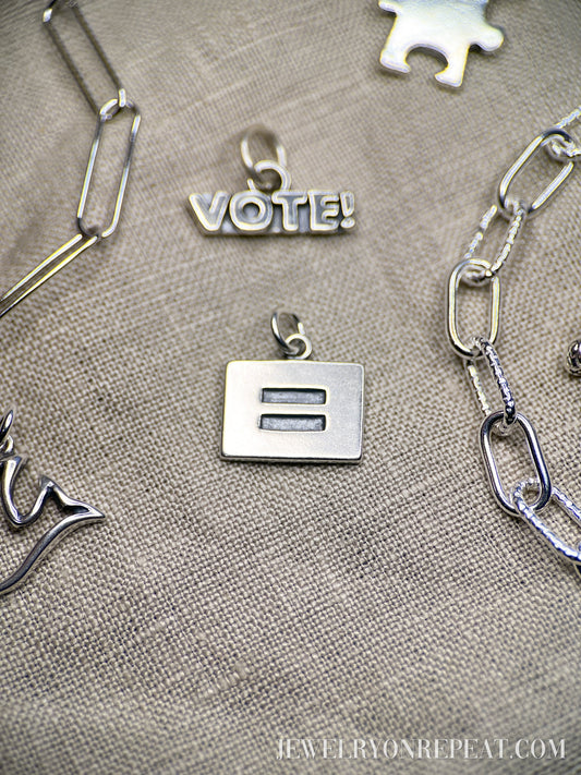 Sterling Silver Equality Charm Pendant, Activism Themed Minimalist Jewelry, Gift for Her
