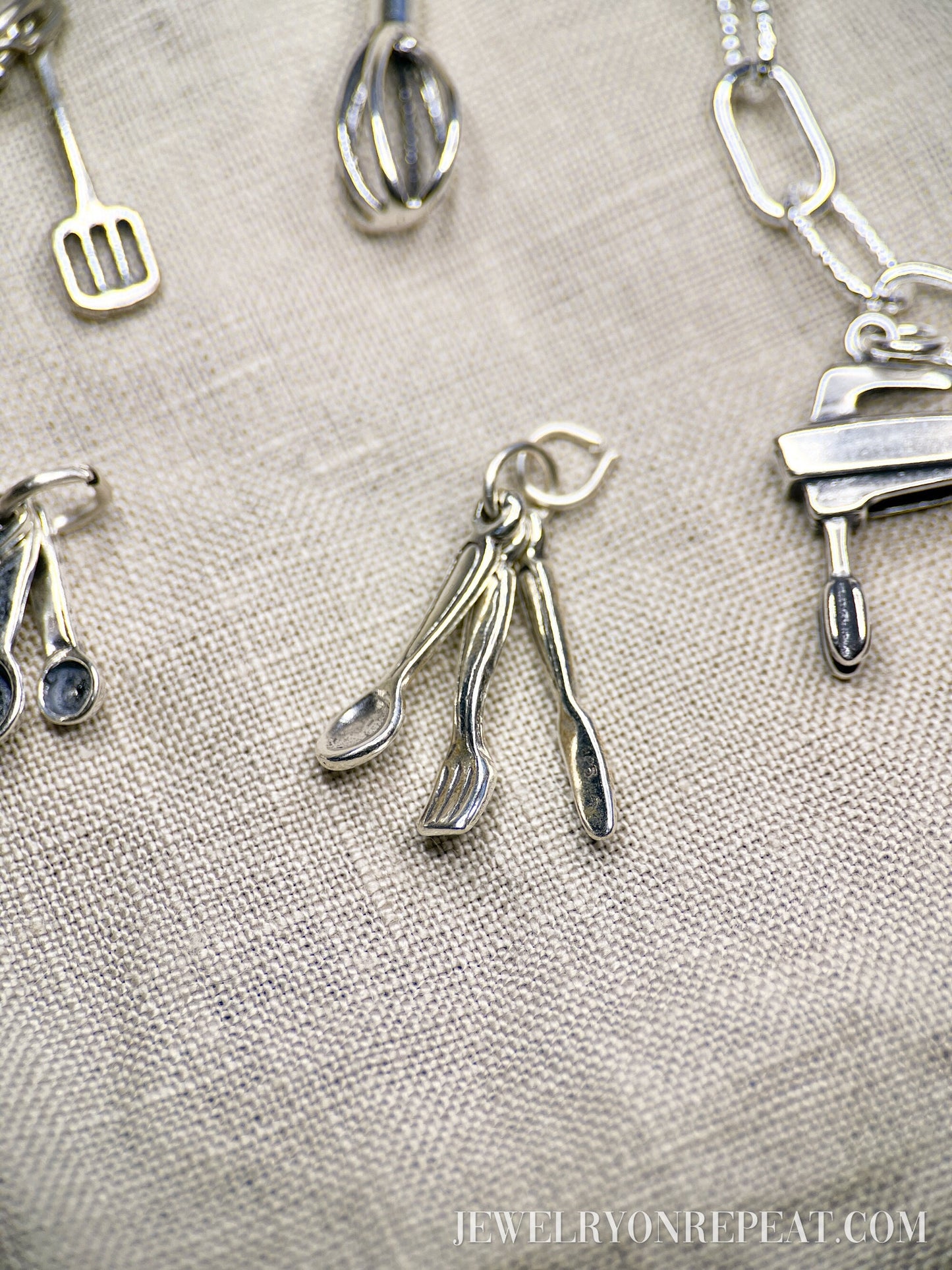 Sterling Silver Utensils Cutlery Charm Pendant, Kitchen Themed Minimalist Jewelry, Gift for Her