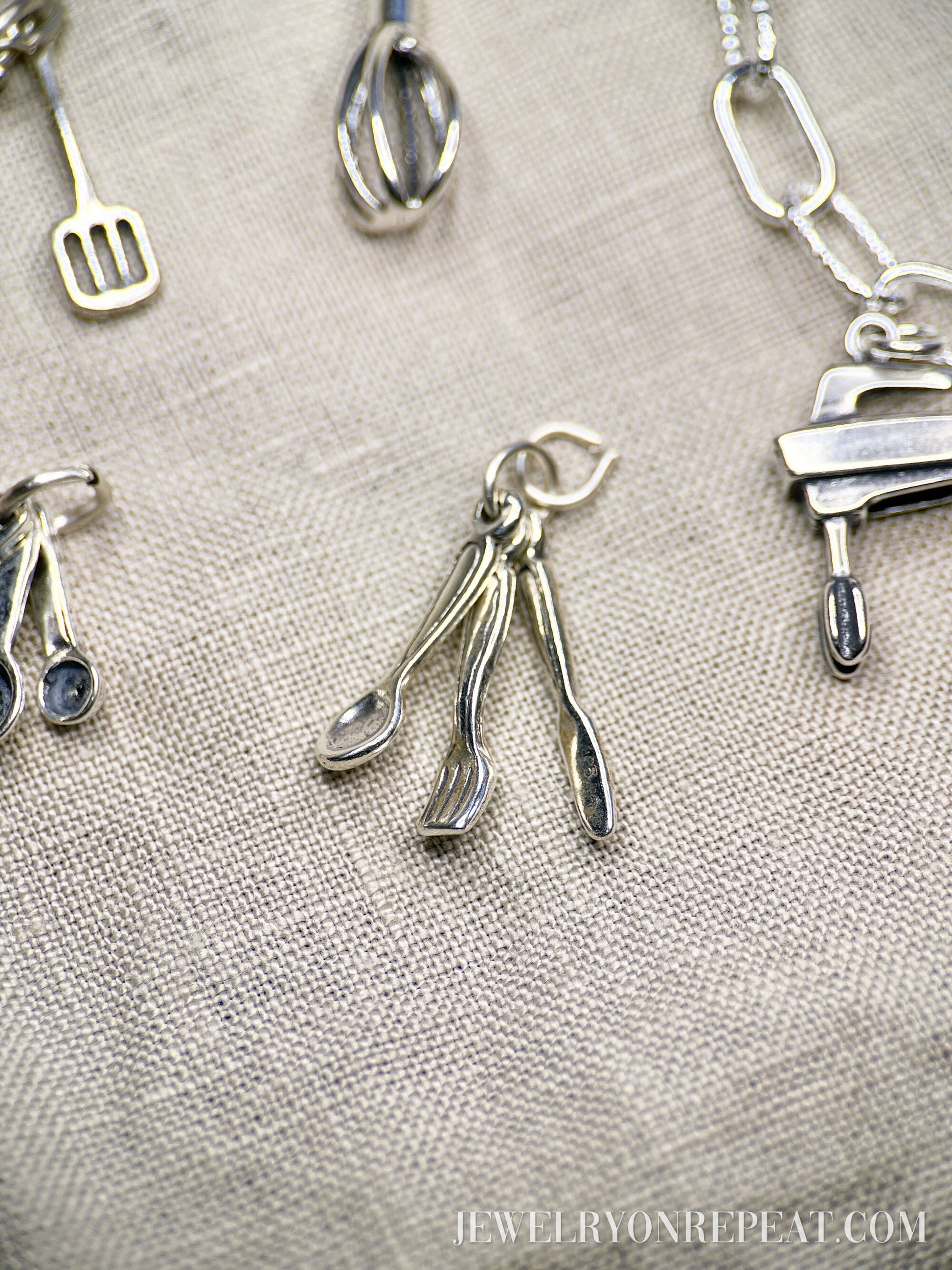Sterling Silver Utensils Cutlery Charm Pendant, Kitchen Themed Minimalist Jewelry, Gift for Her