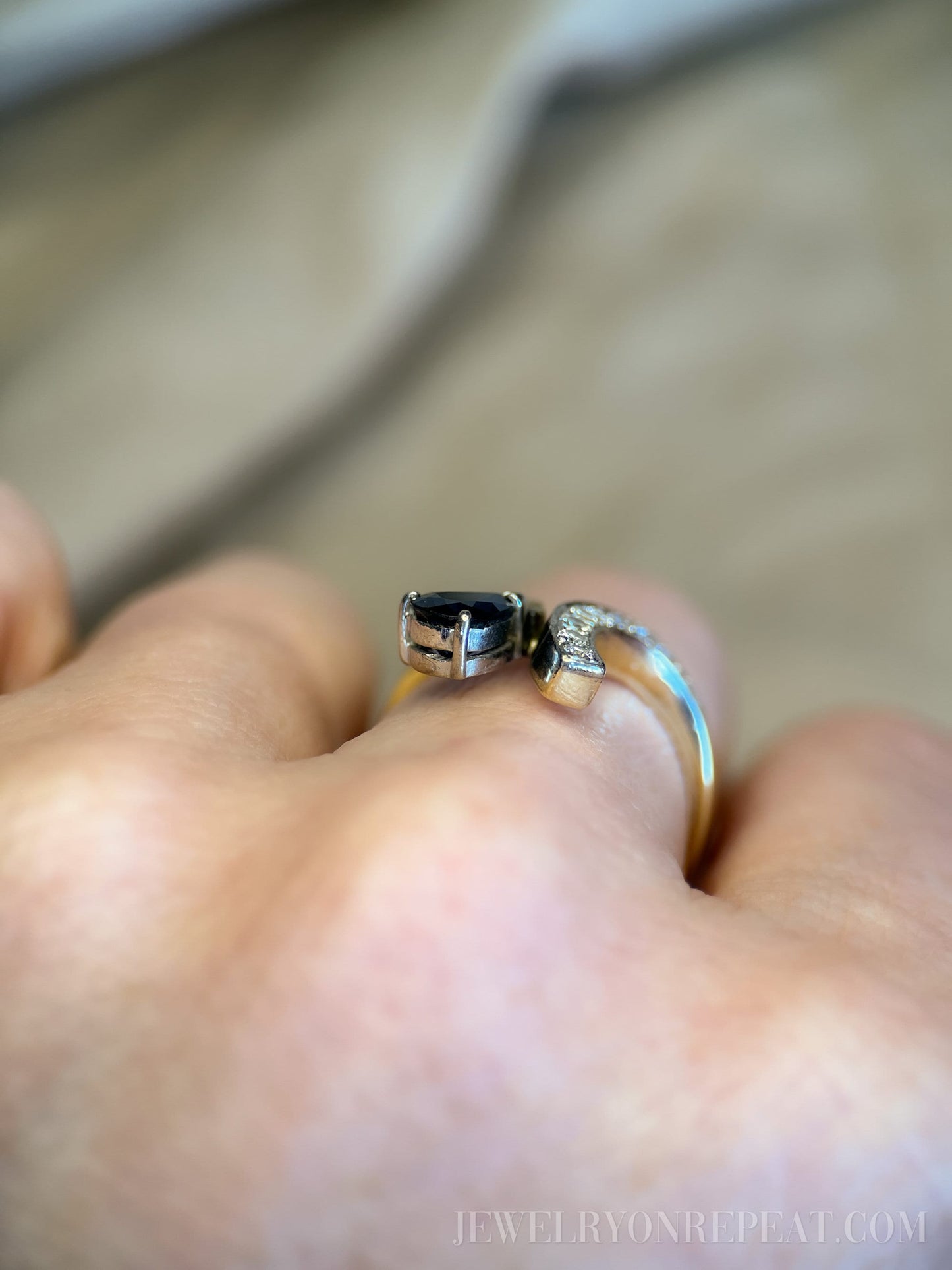 Vintage 1970s Asymmetrical Sapphire & Diamond Ring, 14k Gold