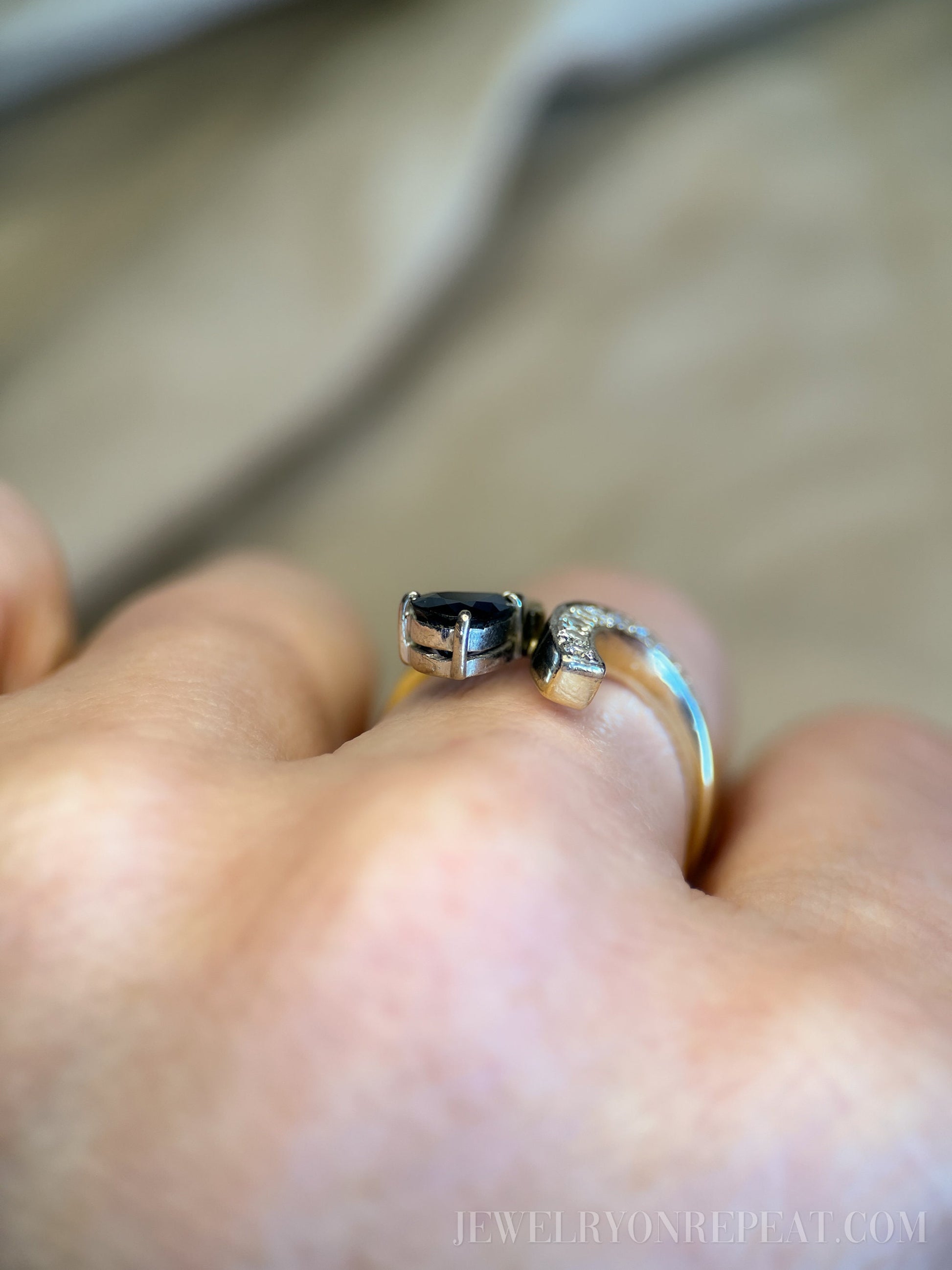 Vintage 1970s Asymmetrical Sapphire & Diamond Ring, 14k Gold