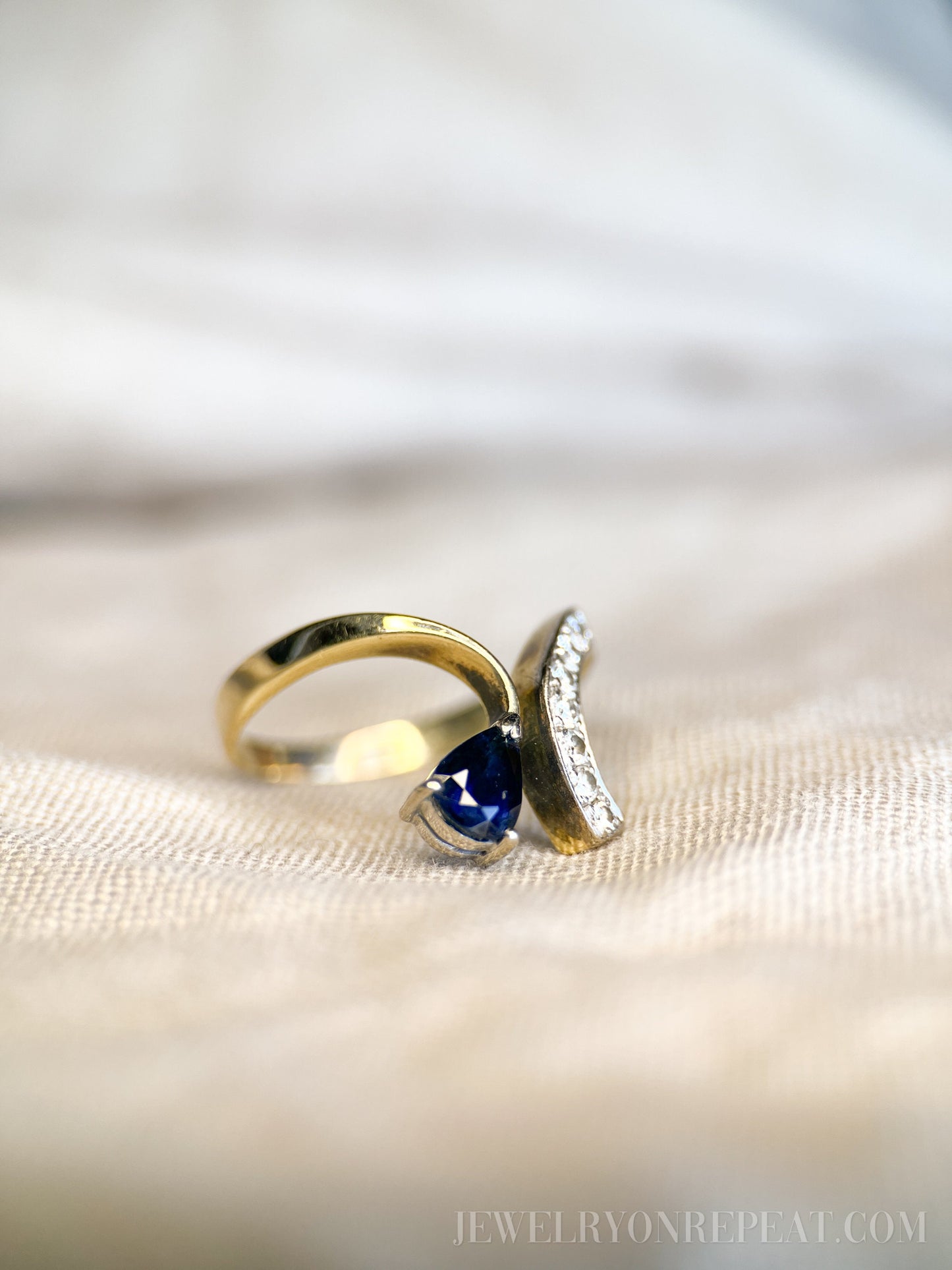 Vintage 1970s Asymmetrical Sapphire & Diamond Ring, 14k Gold