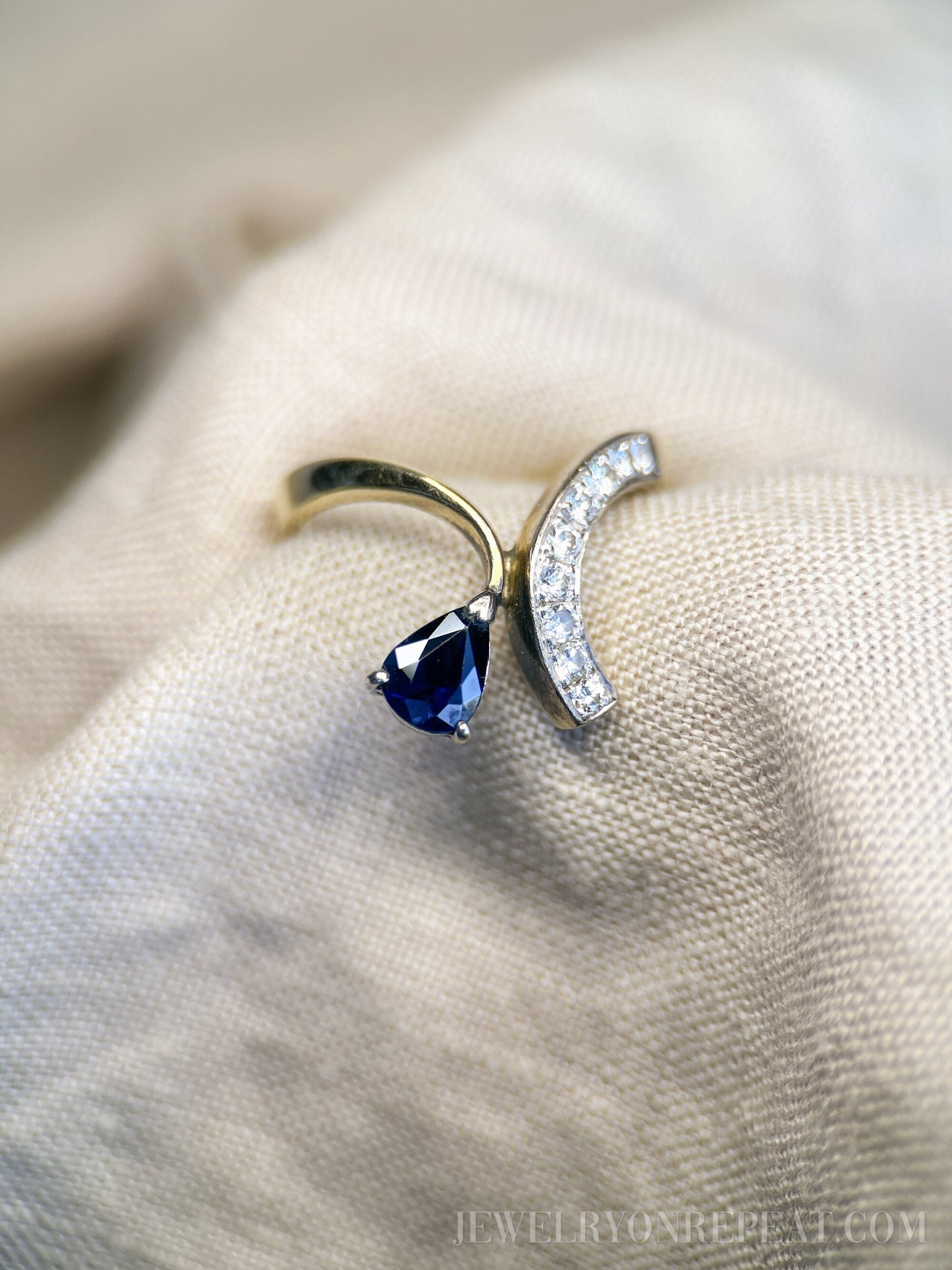Vintage 1970s Asymmetrical Sapphire & Diamond Ring, 14k Gold