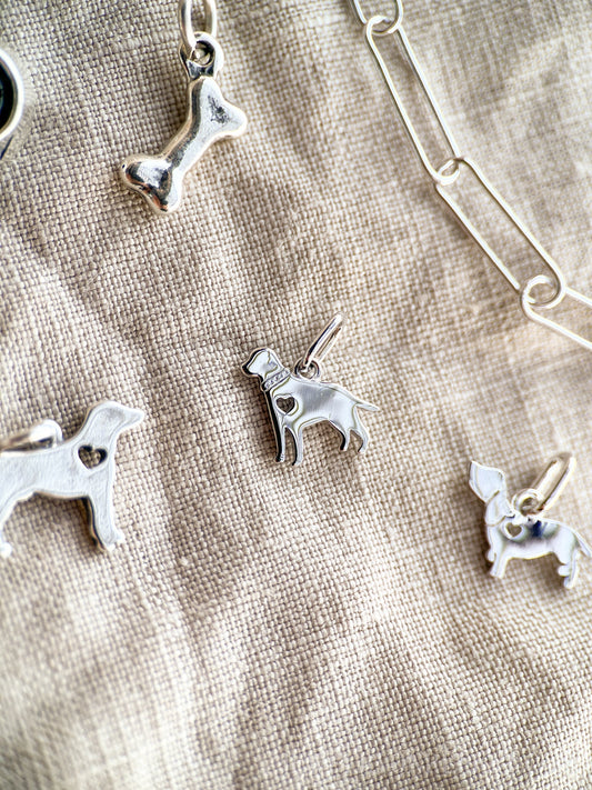 Sterling Silver Dog Charm Pendant, Pet Themed Minimalist Jewelry, Gift for Her