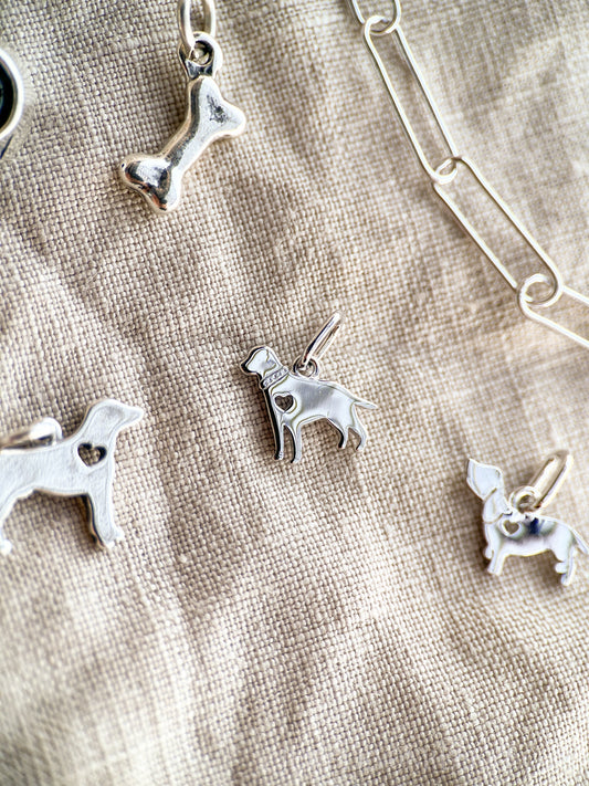 Medium Dog Charm Pendant in Solid Sterling Silver