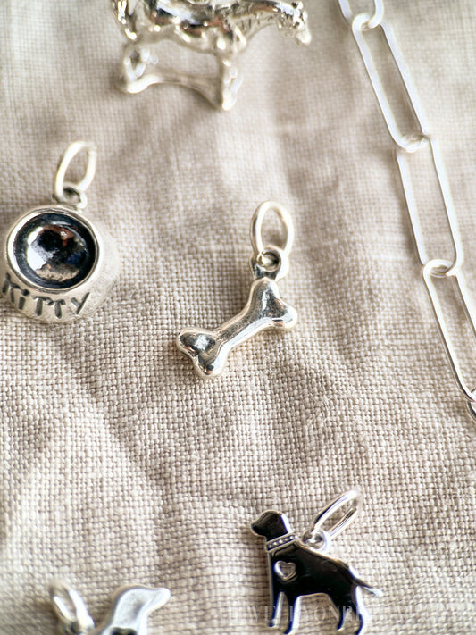 Sterling Silver Dog Bone Charm Pendant, Pet Themed Minimalist Jewelry, Gift for Her