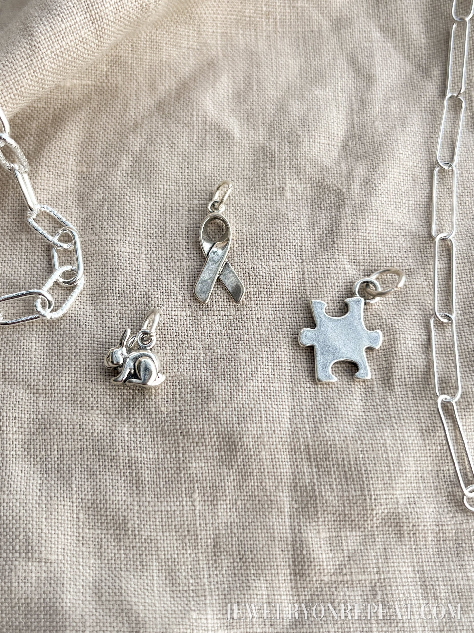 Sterling Silver Ribbon Charm Pendant, Awareness Themed Minimalist Jewelry, Gift for Her