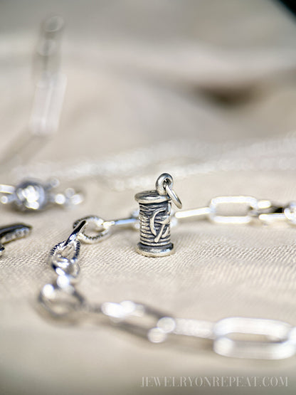 Sterling Silver Needle & Thread Charm Pendant, Crafting Themed Minimalist Jewelry, Gift for Her