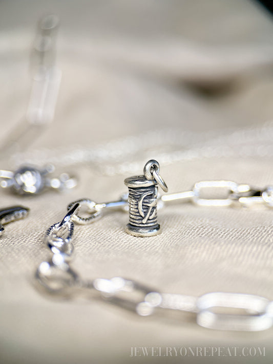 Sterling Silver Needle & Thread Charm Pendant, Crafting Themed Minimalist Jewelry, Gift for Her