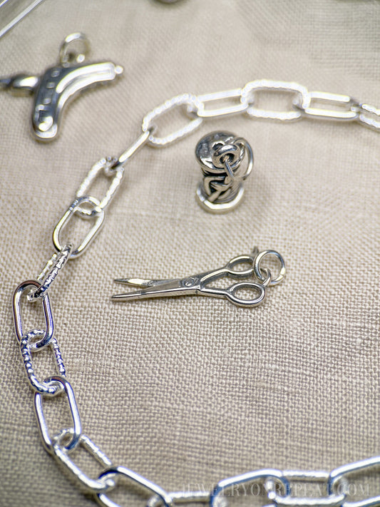 Sterling Silver Scissors Charm Pendant, Crafting Themed Minimalist Jewelry, Gift for Her