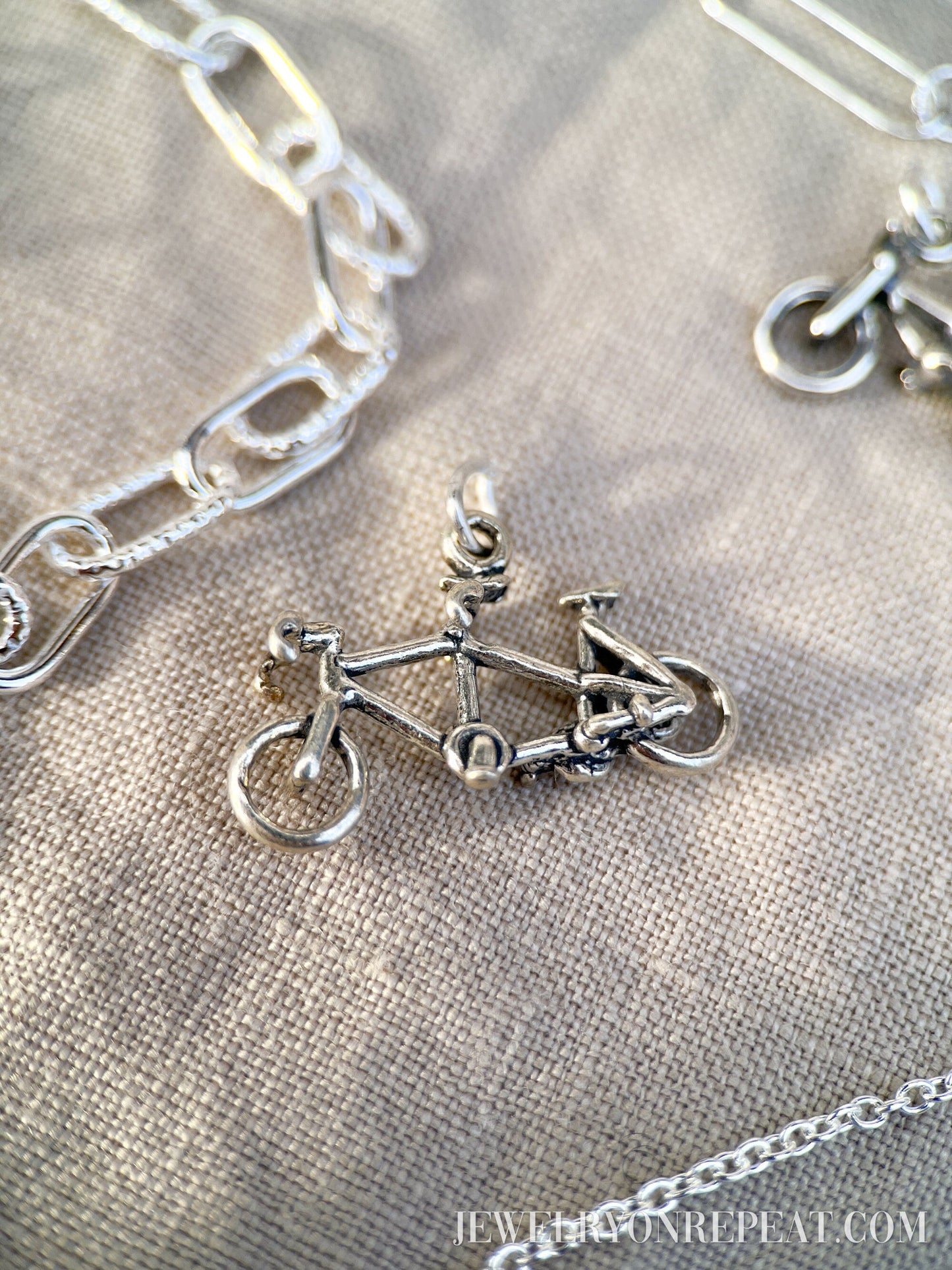 Sterling Silver Tandem Bicycle Charm Pendant, Cycling Themed Minimalist Jewelry, Gift for Her
