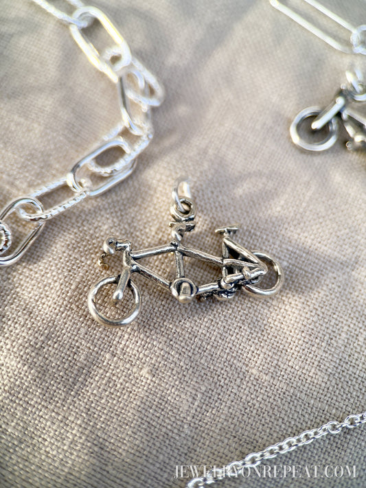 Tandem Bike Charm Pendant in Solid Sterling Silver