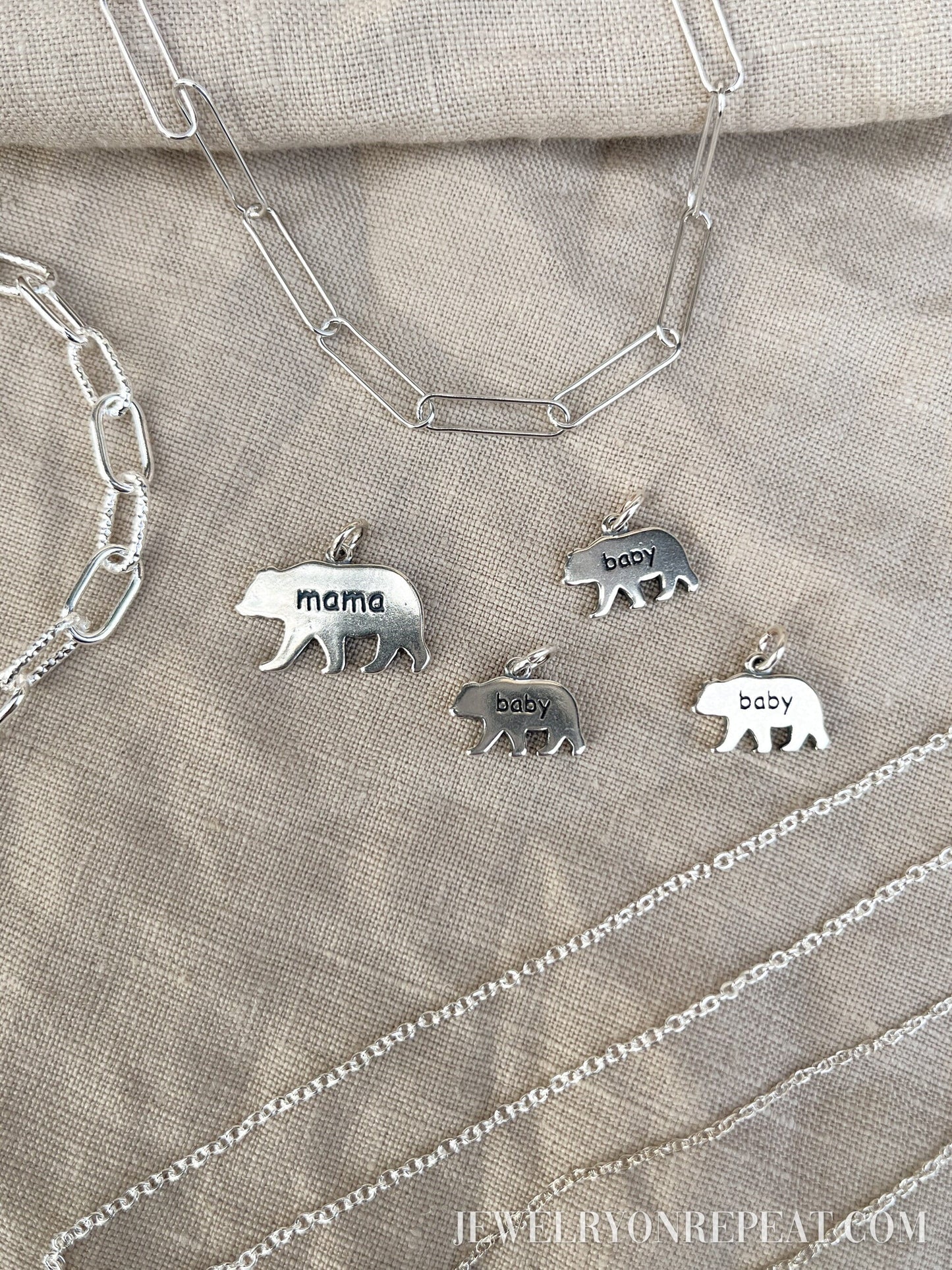 Sterling Silver Mama & Baby Bear Charm Pendants, Mothers Themed Minimalist Jewelry, Gift for Her