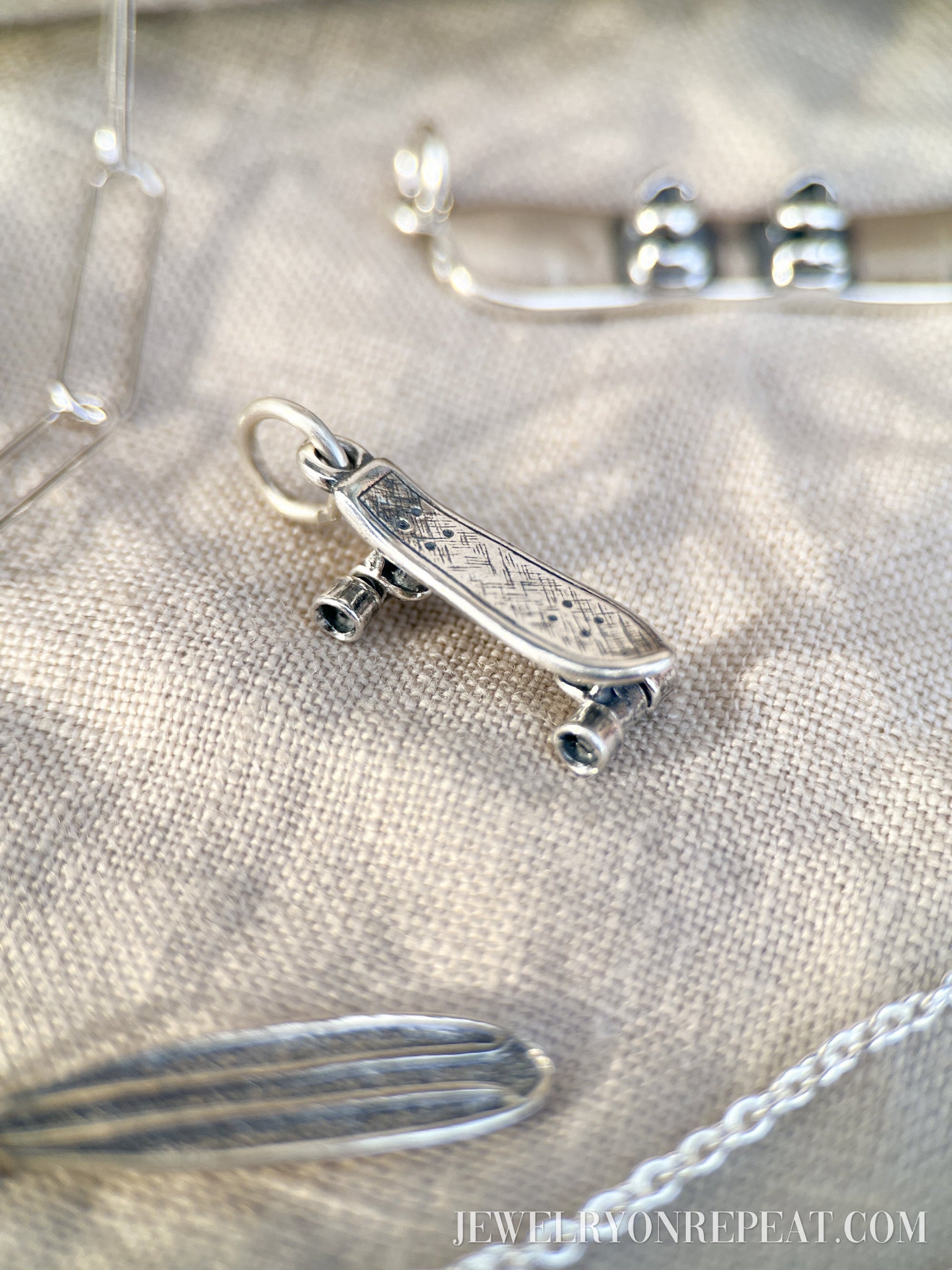 Sterling Silver Skateboard Charm Pendant, Skating Themed Minimalist Jewelry, Gift for Her
