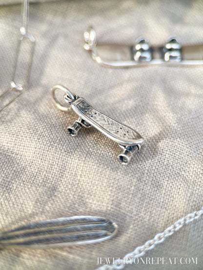 Sterling Silver Skateboard Charm Pendant, Skating Themed Minimalist Jewelry, Gift for Her