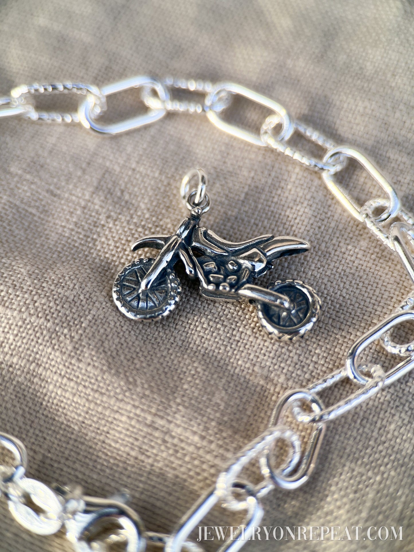 Dirt Bike Charm Pendant in Solid Sterling Silver