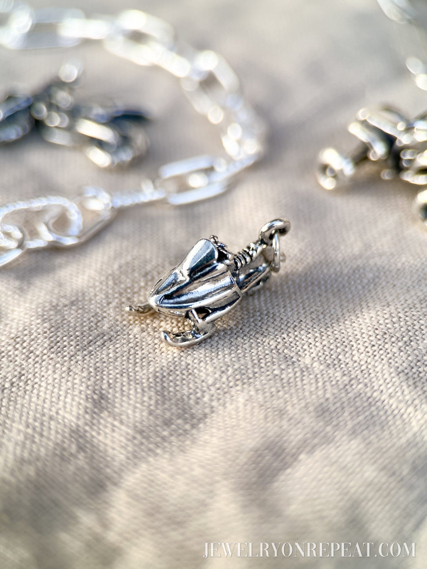 Sterling Silver Snowmobile Charm Pendant, Winter Motorsports Themed Minimalist Jewelry, Gift for Her