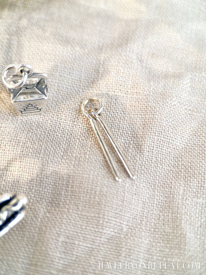 Sterling Silver Chopsticks Charm Pendant, Food Themed Minimalist Jewelry, Gift for Her