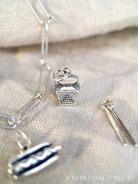 Chinese Takeout Charm Pendant in Solid Sterling Silver