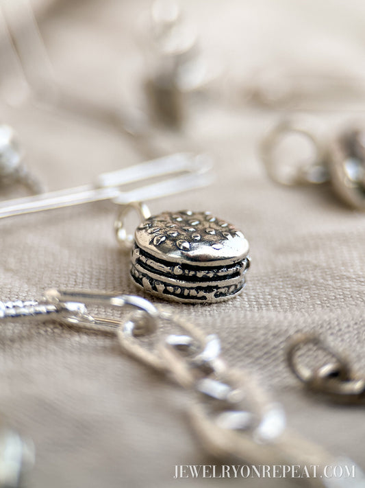 Sterling Silver Cheeseburger Charm Pendant, Food Themed Minimalist Jewelry, Gift for Her