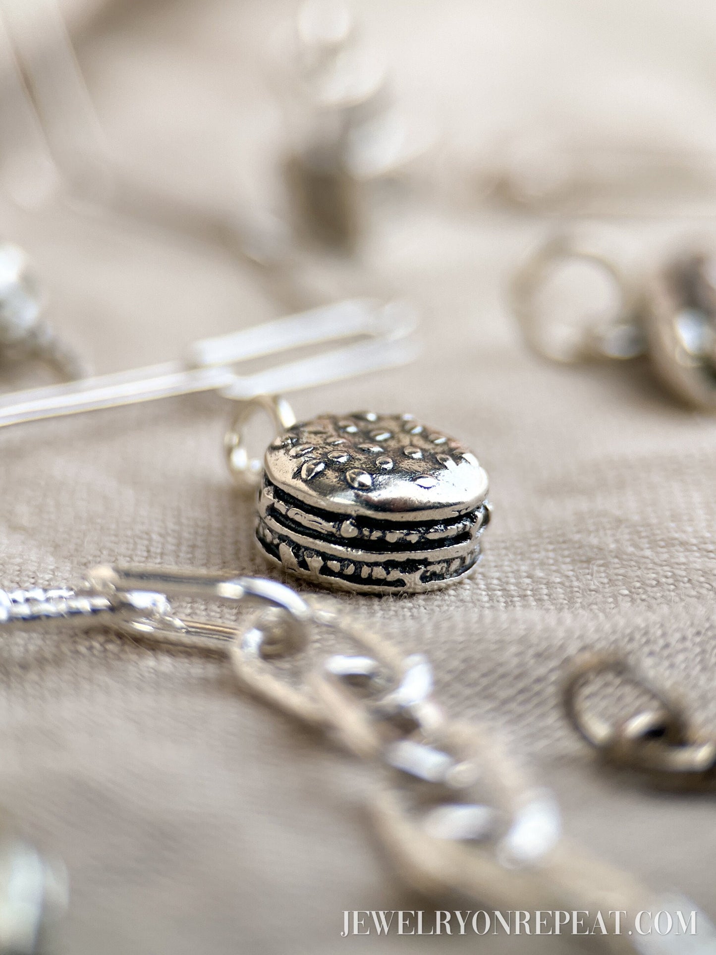 Sterling Silver Cheeseburger Charm Pendant, Food Themed Minimalist Jewelry, Gift for Her