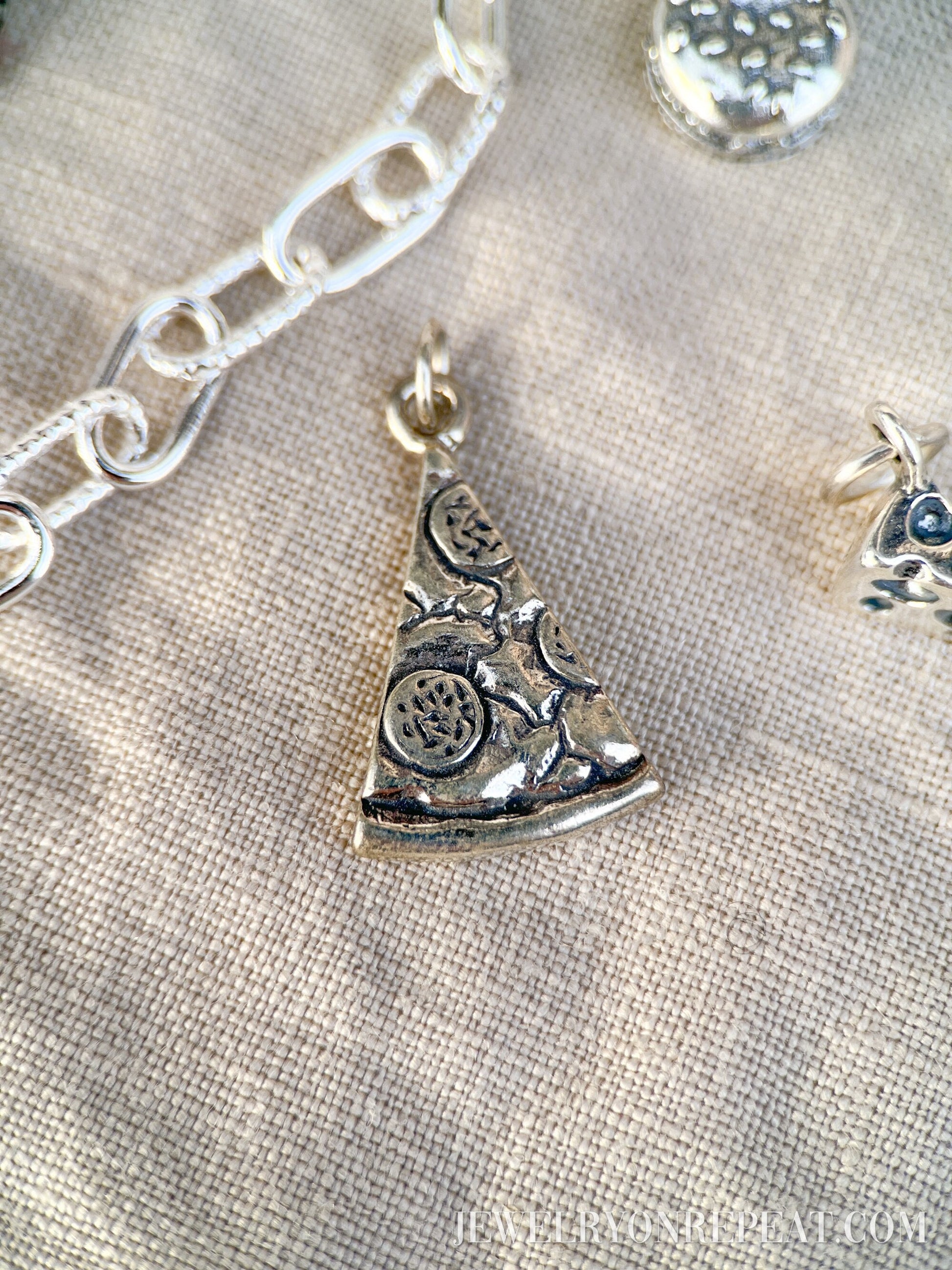 Sterling Silver Pizza Charm Pendant, Food Themed Minimalist Jewelry, Gift for Her