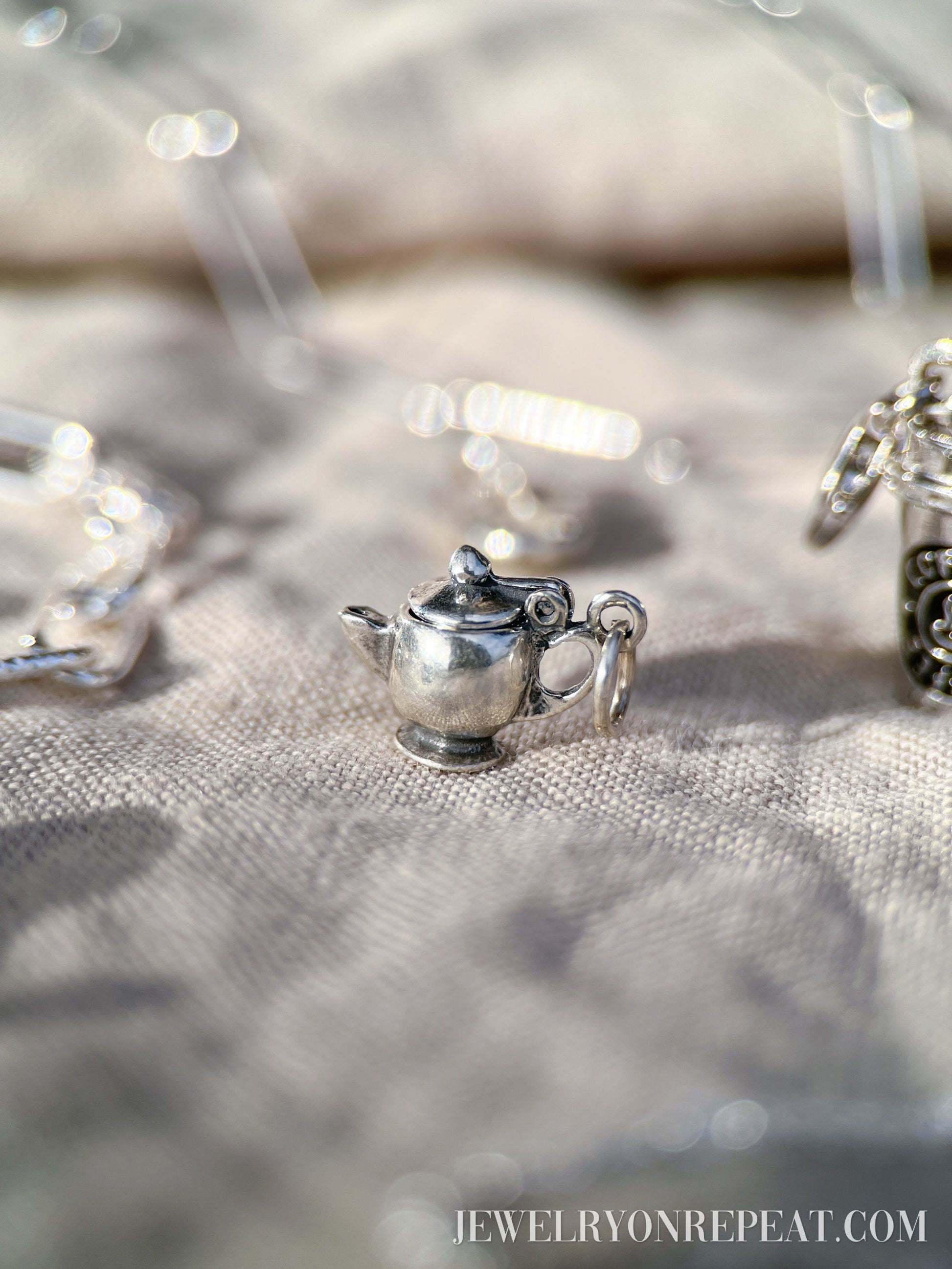 Sterling Silver Tea Pot Charm Pendant, Tea Party Themed Minimalist Jewelry, Gift for Her
