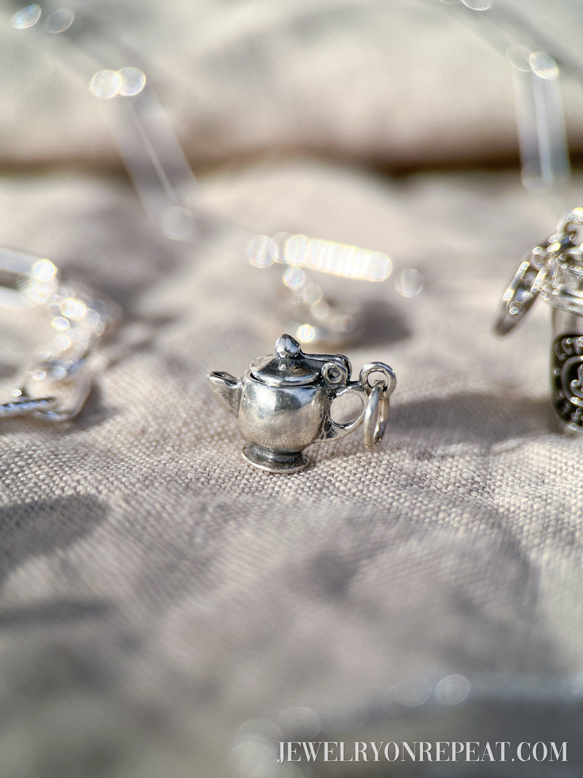Sterling Silver Tea Pot Charm Pendant, Tea Party Themed Minimalist Jewelry, Gift for Her
