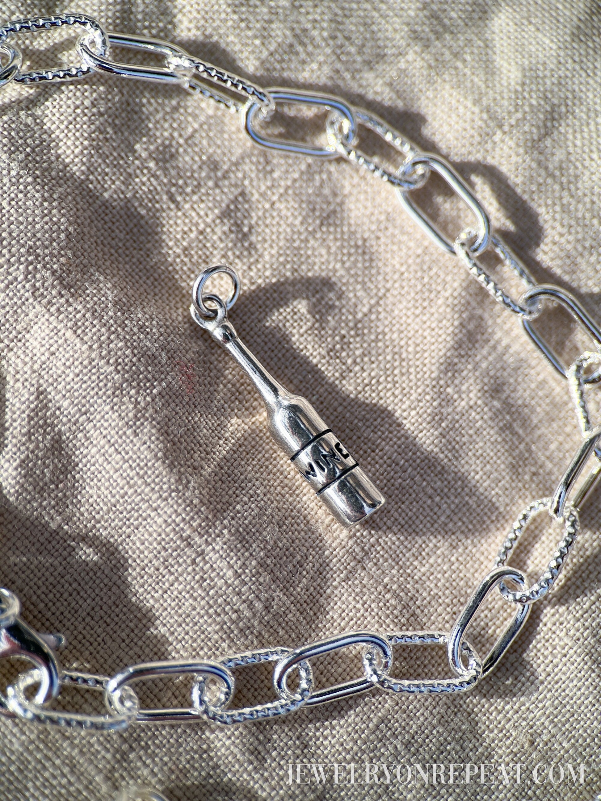 Sterling Silver Wine Bottle Charm Pendant, Wine Themed Minimalist Jewelry, Gift for Her